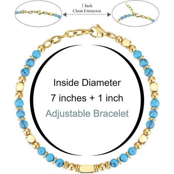 Gold & Blue Boho Beaded Bracelets for Women Trendy Jewelry Gifts for Lover, Mom - Picture 3 of 7